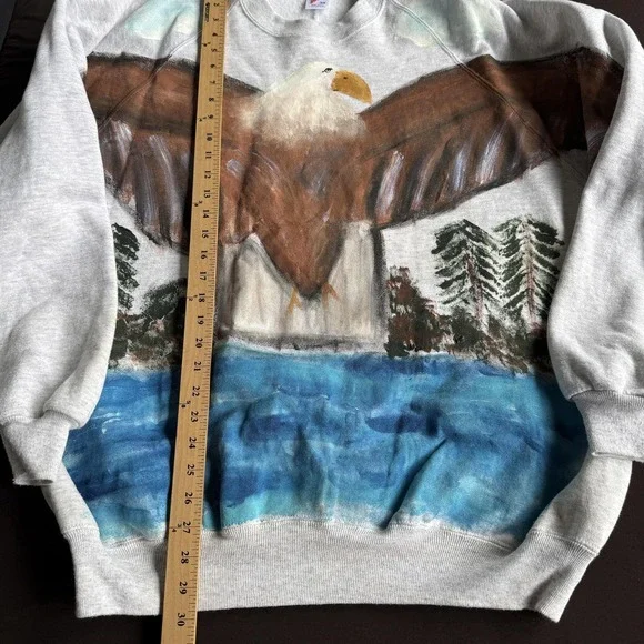Vintage Bald Eagle Sweatshirt Mens 3XL Gray Jerzees Hand Painted USA 90s - Picture 7 of 8